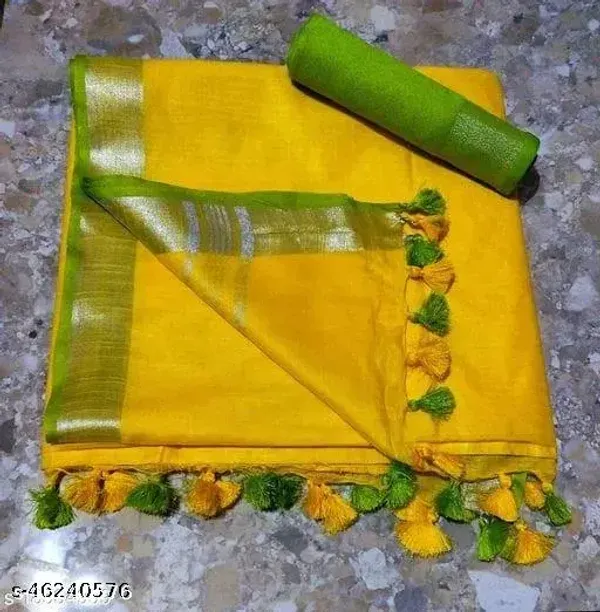 Bhagalpuri_Linen_Saree_with_contrast_Blouse_piece