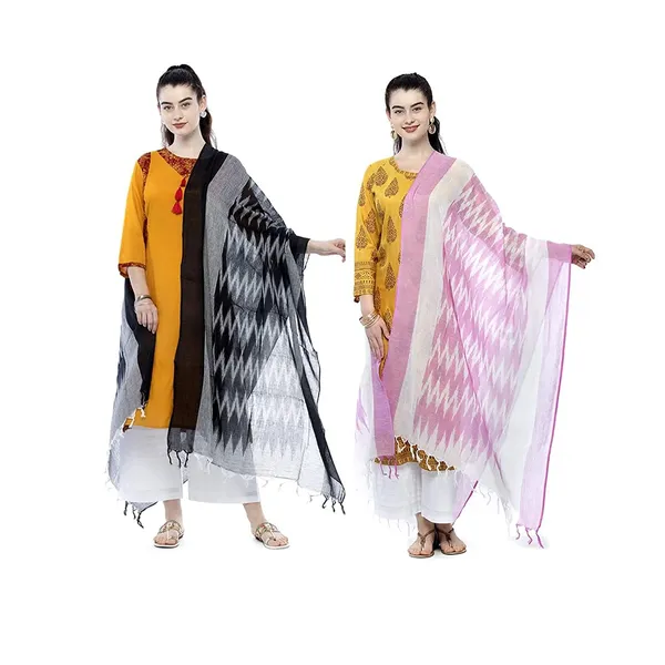 Black_Baby_Pink_Ikkat_Design_Pure_Cotton_Dupatta_Regular_Wear_For_Women