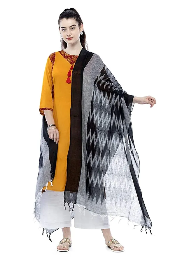 Black_Firozy_Ikkat_Design_Pure_Cotton_Dupatta_Regular_Wear_For_Women
