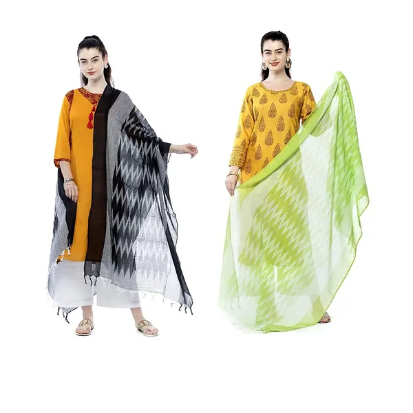 Black_&_Green_Ikkat_Design_Pure_Cotton_Dupatta_Regular_Wear__Combo_Pack_For_Women