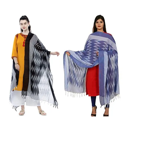 Black_Grey_Ikkat_Design_Pure_Cotton_Dupatta_Regular_Wear__Combo_Pack_For_Women