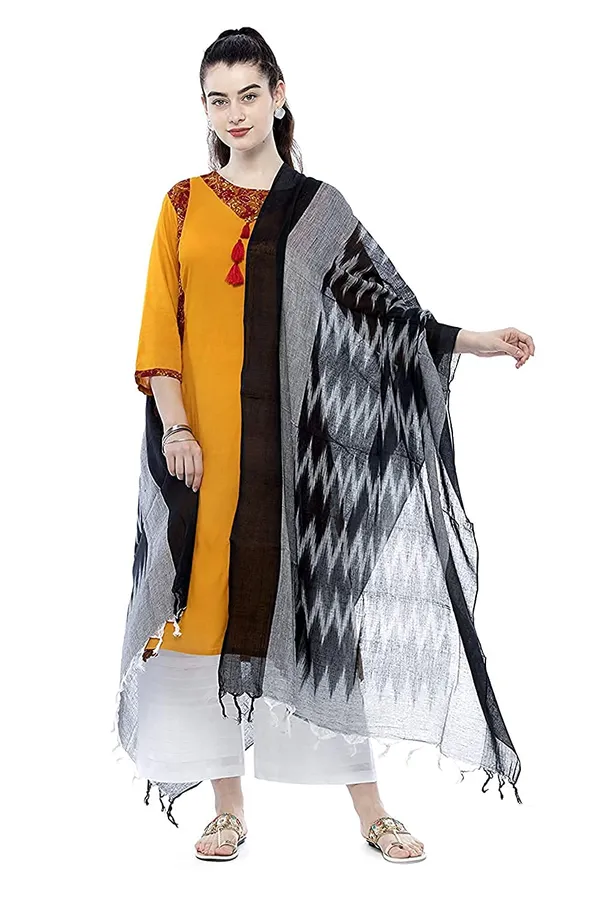 Black_&_Orange_Ikkat_Design_Pure_Cotton_Dupatta_Regular_Wear__Combo_Pack_For_Women