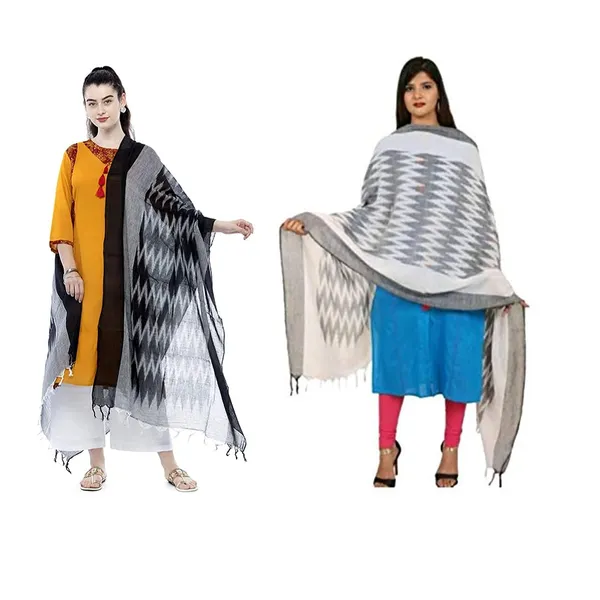 Black_Olive_Ikkat_Design_Pure_Cotton_Dupatta_Regular_Wear__Combo_Pack_For_Women