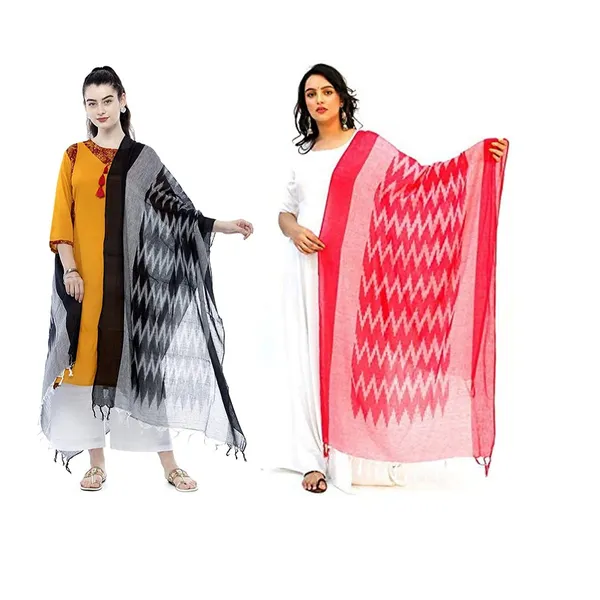 Black_&_Red_Ikkat_Design_Pure_Cotton_Dupatta_Regular_Wear__Combo_Pack_For_Women