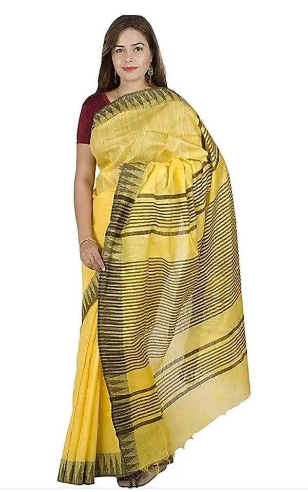 Yellow_Bhagalpuri_Silk_Saree_With_Running_Blouse_Piece_For_Women