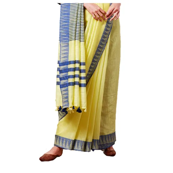 Blue_Yellow_Bhagalpuri_Silk_Saree_With_Running_Blouse_Piece_For_Women