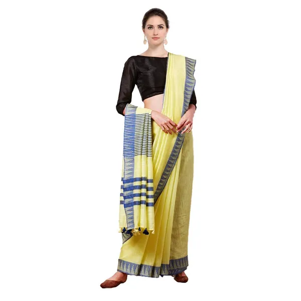 Blue_Yellow_Bhagalpuri_Silk_Saree_With_Running_Blouse_Piece_For_Women