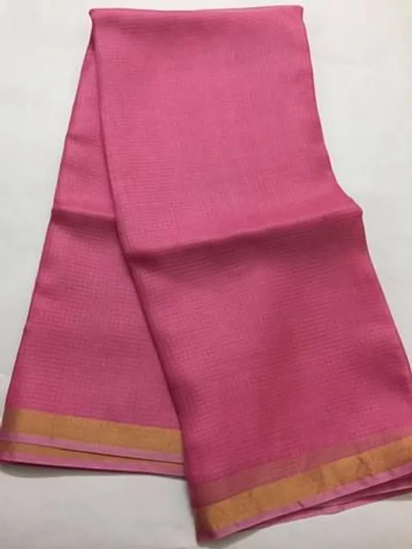 Pink_Bhagalpuri_Pure_Kota_Doria_Silk_Saree_With_Small_Zari_Boder_And_Running_Blouse_Piece_For_Women