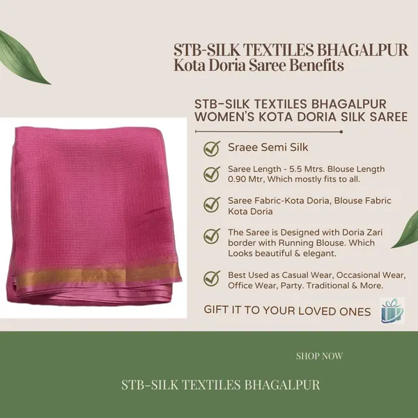 Pink_Bhagalpuri_Pure_Kota_Doria_Silk_Saree_With_Small_Zari_Boder_And_Running_Blouse_Piece_For_Women