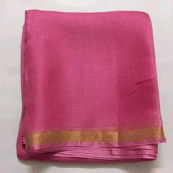 Pink_Bhagalpuri_Pure_Kota_Doria_Silk_Saree_With_Small_Zari_Boder_And_Running_Blouse_Piece_For_Women