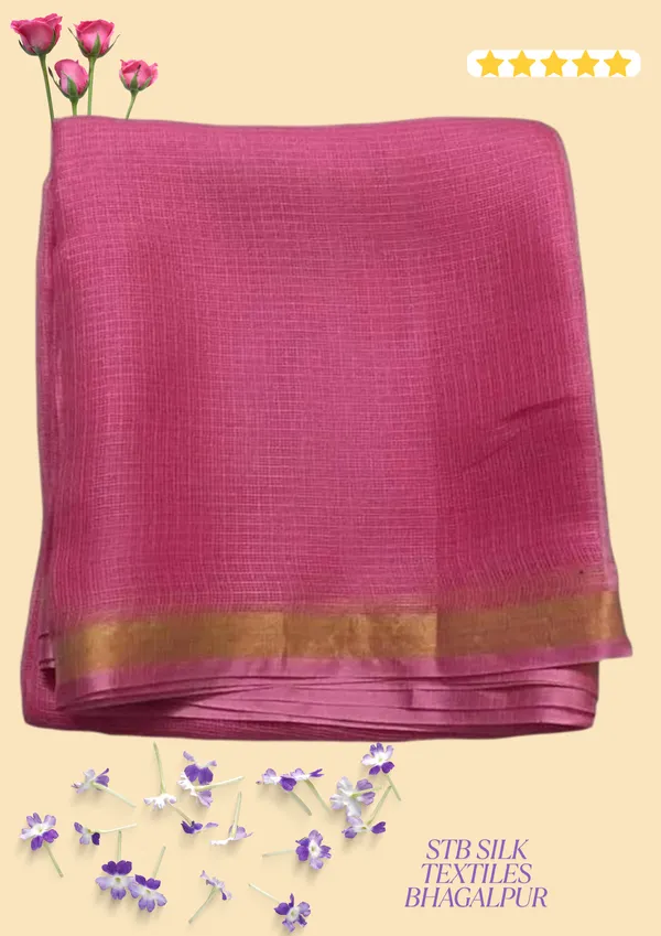 Pink_Bhagalpuri_Pure_Kota_Doria_Silk_Saree_With_Small_Zari_Boder_And_Running_Blouse_Piece_For_Women