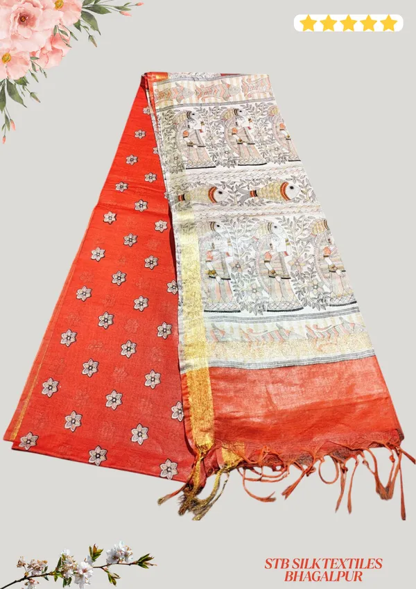 Women's_Semi_Tussar_Silk_Madhubani_Print_Saree_With_Running_Blouse_Piece