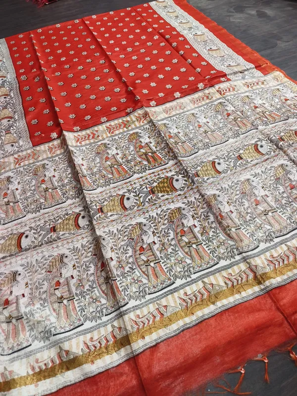 Women's_Semi_Tussar_Silk_Madhubani_Print_Saree_With_Running_Blouse_Piece