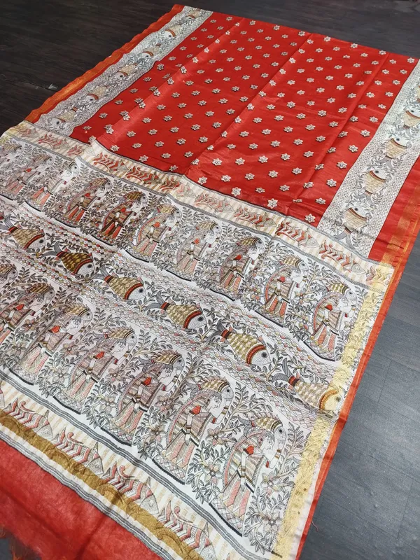Women's_Semi_Tussar_Silk_Madhubani_Print_Saree_With_Running_Blouse_Piece