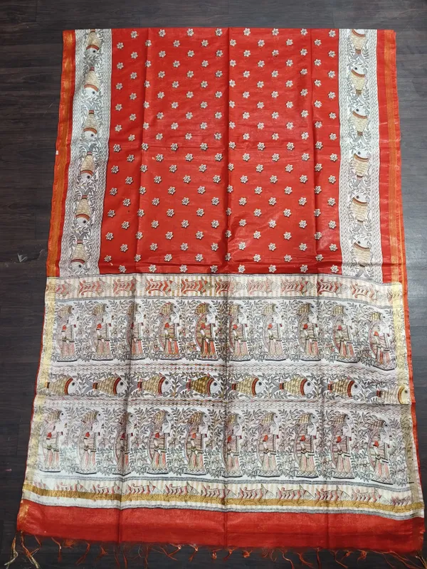 Women's_Semi_Tussar_Silk_Madhubani_Print_Saree_With_Running_Blouse_Piece