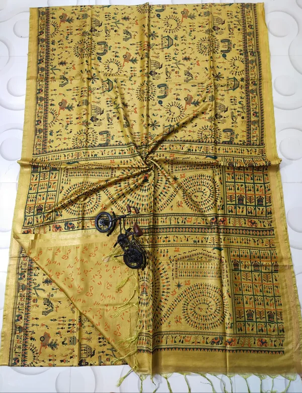 Women's_Semi_Tussar_Silk_Madhubani_Print_Saree_With_Running_Blouse_Piece