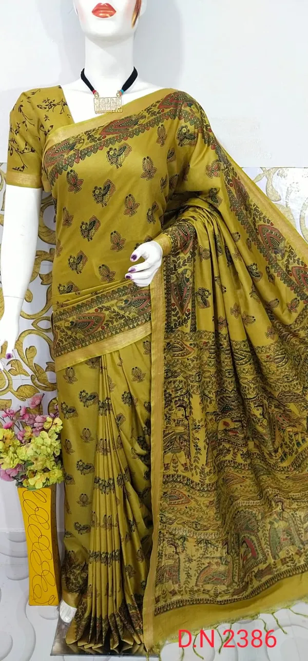 Women's_Semi_Tussar_Silk_Madhubani_Print_Saree_With_Running_Blouse_Piece