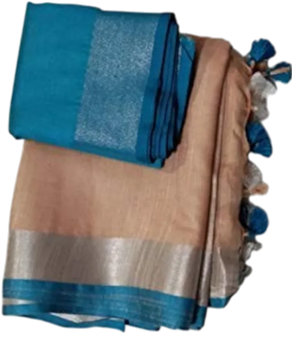 Women's_Linen_Slub_Saree_With_Contrast_Blouse_Piece