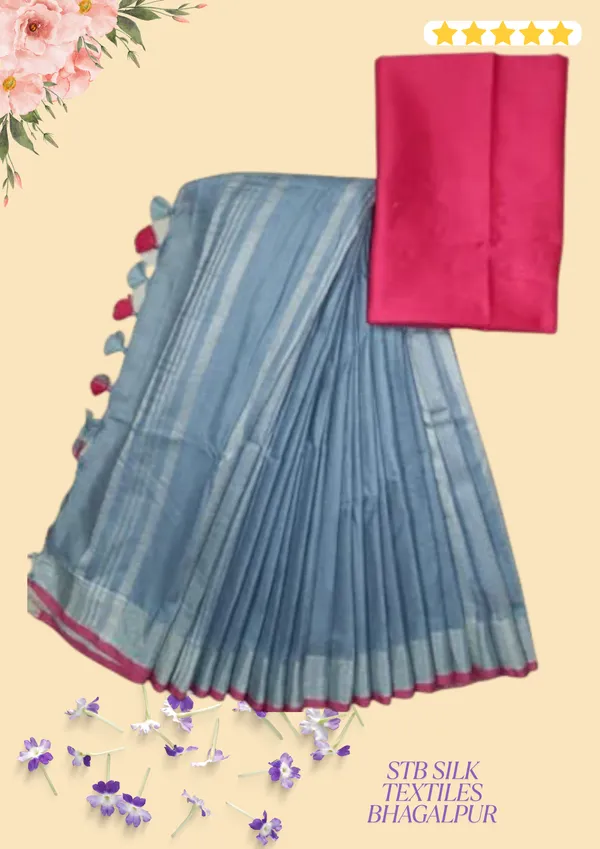 Women's_Linen_Slub_Saree_With_Contrast_Blouse_Piece