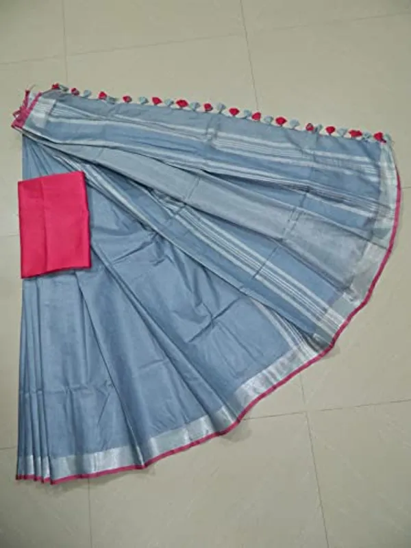 Women's_Linen_Slub_Saree_With_Contrast_Blouse_Piece