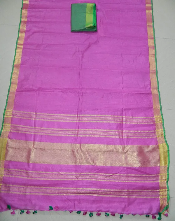 Women's_Linen_Slub_Saree_With_Contrast_Blouse_Piece
