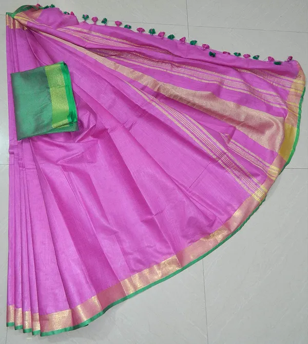 Women's_Linen_Slub_Saree_With_Contrast_Blouse_Piece