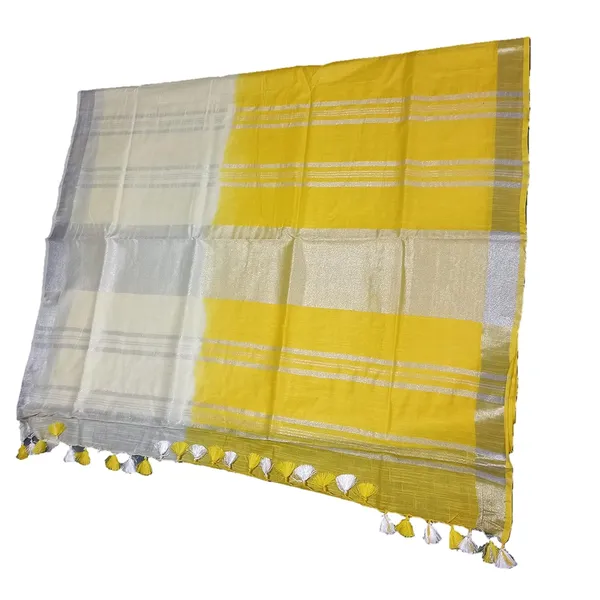 Cream_Yellow_Linen_Slub_Saree_With_Runnig_Blouse_Piece_For_Women
