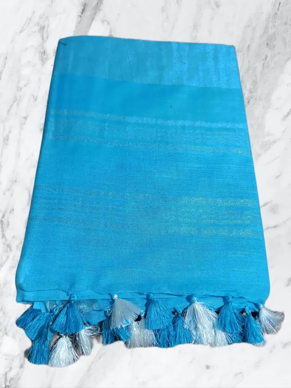 Firozy_Linen_Slub_Saree_With_Plain_Zari_Border_Running_Blouse_Piece_For_Women