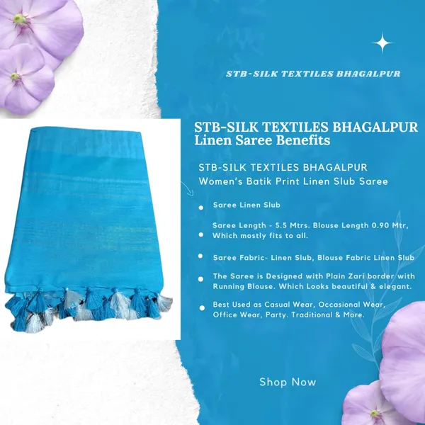 Firozy_Linen_Slub_Saree_With_Plain_Zari_Border_Running_Blouse_Piece_For_Women
