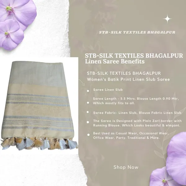 Beige_Linen_Slub_Saree_With_Plain_Zari_Border_Running_Blouse_Piece_For_Women
