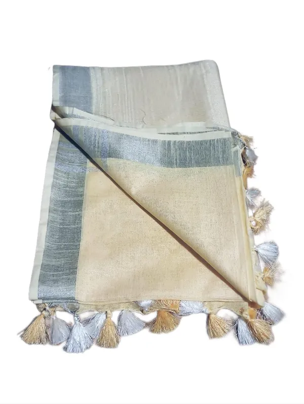 Beige_Linen_Slub_Saree_With_Plain_Zari_Border_Running_Blouse_Piece_For_Women