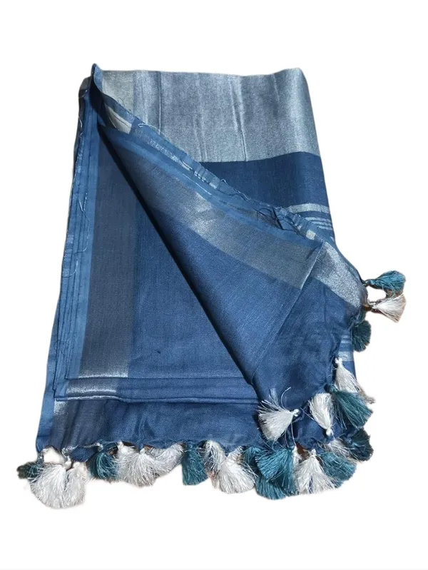 Grey_Linen_Slub_Saree_With_Plain_Zari_Border_Running_Blouse_Piece_For_Women