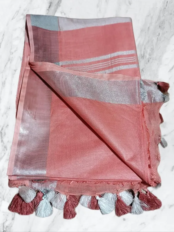 Orange_Linen_Slub_Saree_With_Plain_Zari_Border_Running_Blouse_Piece_For_Women