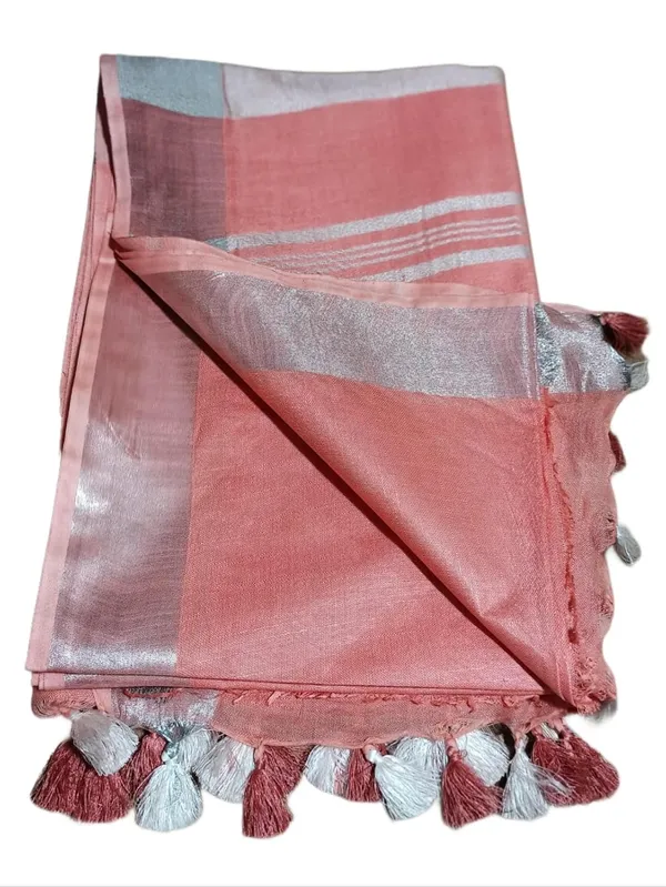 Orange_Linen_Slub_Saree_With_Plain_Zari_Border_Running_Blouse_Piece_For_Women
