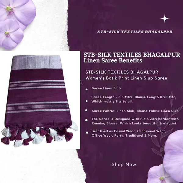 Magenta_Linen_Slub_Saree_With_Plain_Zari_Border_Running_Blouse_Piece_For_Women