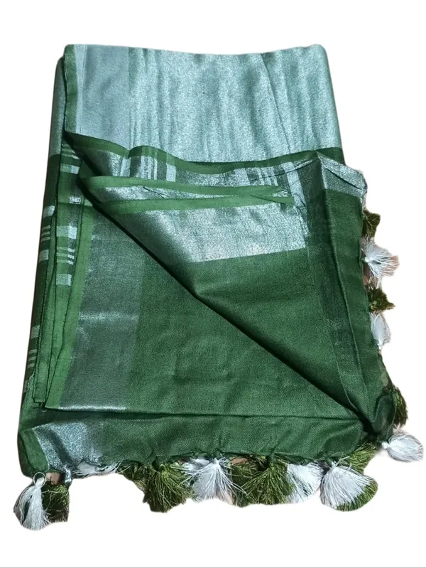 Mehendi_Linen_Slub_Saree_With_Plain_Zari_Border_Running_Blouse_Piece_For_Women