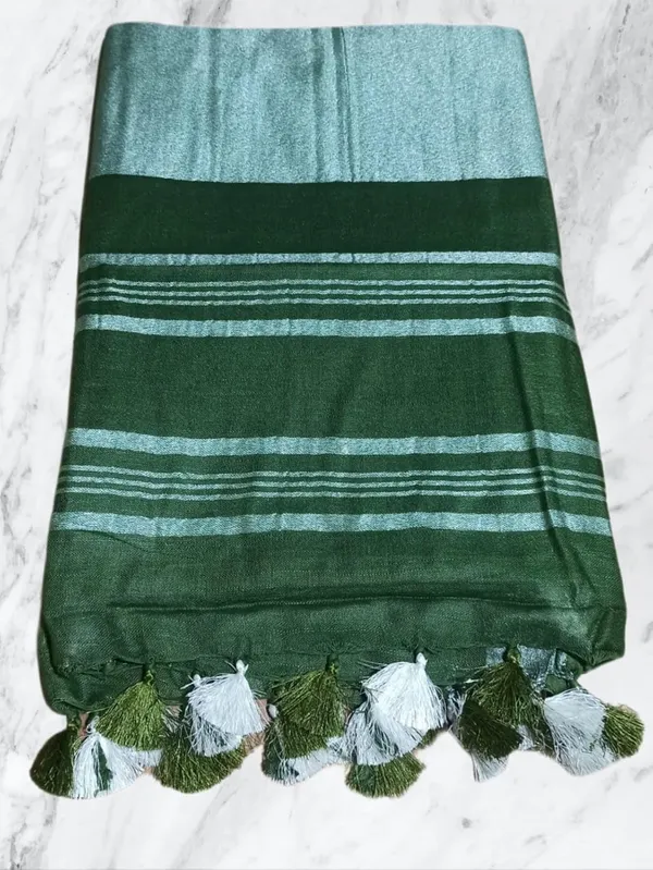 Mehendi_Linen_Slub_Saree_With_Plain_Zari_Border_Running_Blouse_Piece_For_Women