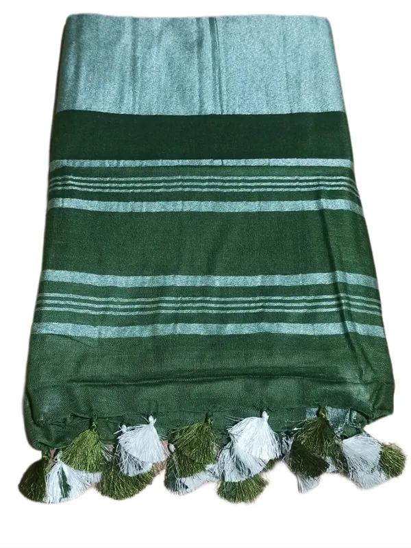 Mehendi_Linen_Slub_Saree_With_Plain_Zari_Border_Running_Blouse_Piece_For_Women