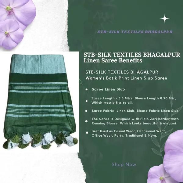 Mehendi_Linen_Slub_Saree_With_Plain_Zari_Border_Running_Blouse_Piece_For_Women