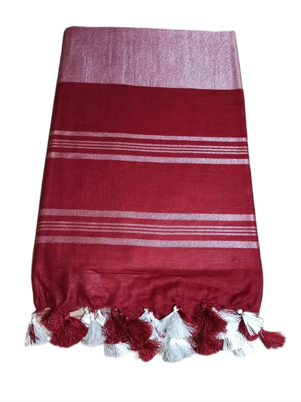 Maroon_Linen_Slub_Saree_With_Plain_Zari_Border_Running_Blouse_Piece_For_Women