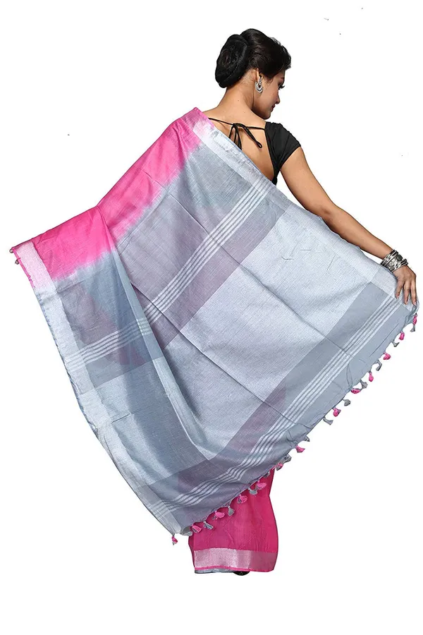 Pink_Grey_Linen_Slub_Saree_With_Unstiched_Running_Blouse_Piece_|_Linen_Saree_For_Women