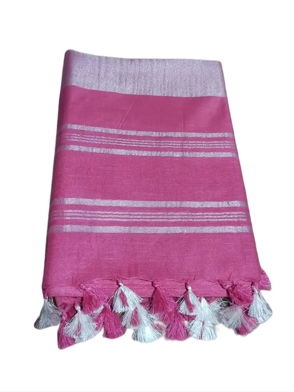 Pink_Linen_Slub_Saree_With_Plain_Zari_Border_Running_Blouse_Piece_For_Women