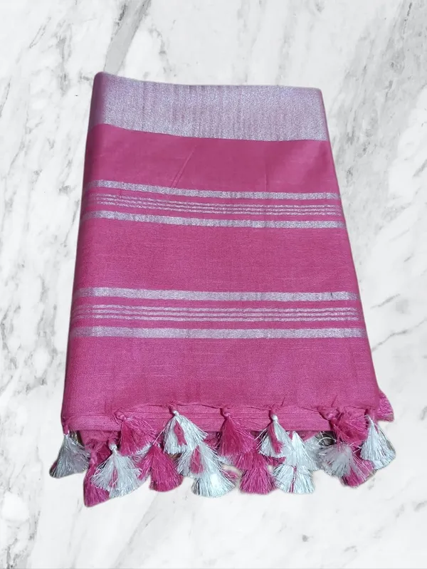 Pink_Linen_Slub_Saree_With_Plain_Zari_Border_Running_Blouse_Piece_For_Women