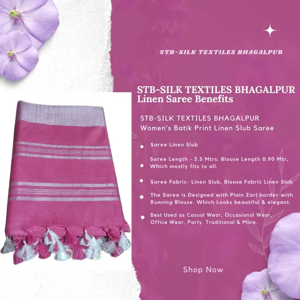 Pink_Linen_Slub_Saree_With_Plain_Zari_Border_Running_Blouse_Piece_For_Women