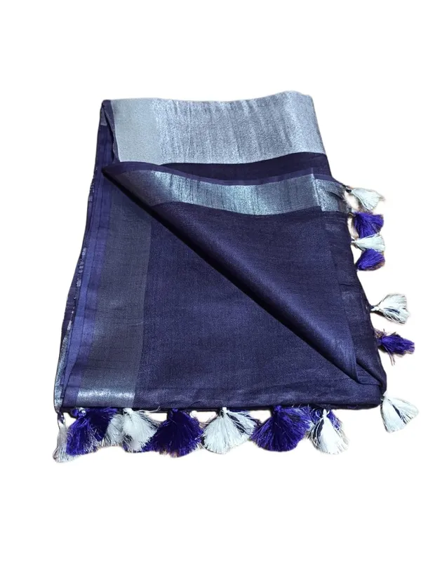 Purple_Linen_Slub_Saree_With_Plain_Zari_Border_Running_Blouse_Piece_For_Women