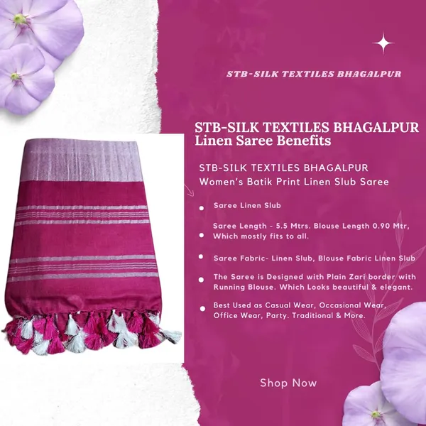 Rani_Pink_Linen_Slub_Saree_With_Plain_Zari_Border_Running_Blouse_Piece_For_Women