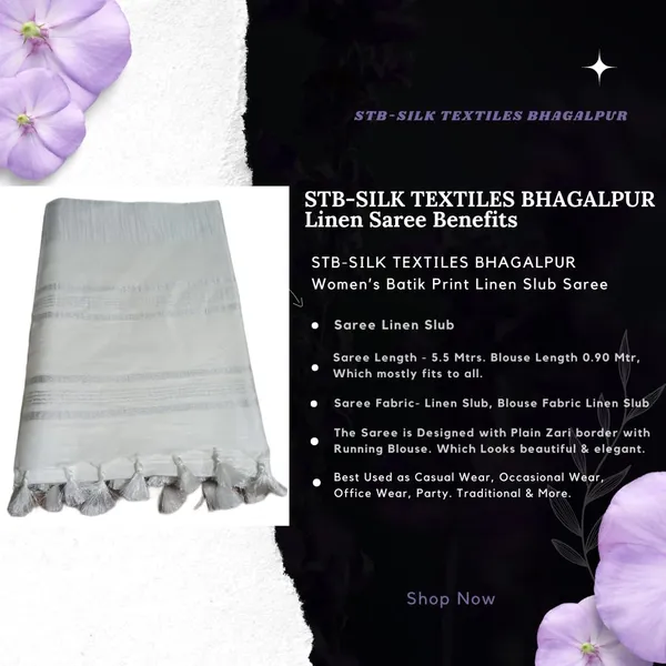 White_Linen_Slub_Saree_With_Plain_Zari_Border_Running_Blouse_Piece_For_Women