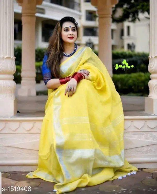 Yellow_Bhagalpuri_Linen_Saree_With_Blouse_Piece_For_Women