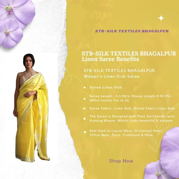 Yellow_Bhagalpuri_Linen_Saree_With_Blouse_Piece_For_Women