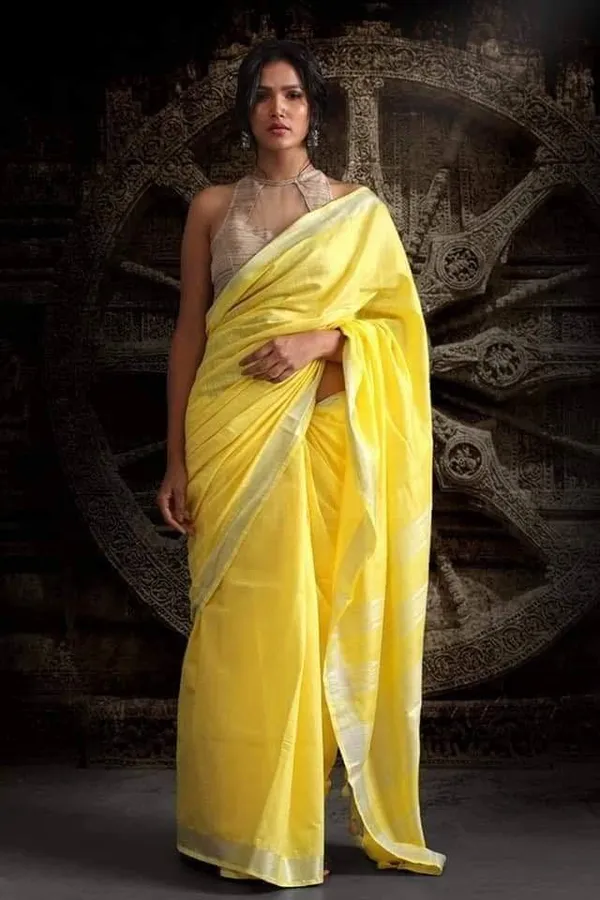 Yellow_Bhagalpuri_Linen_Saree_With_Blouse_Piece_For_Women